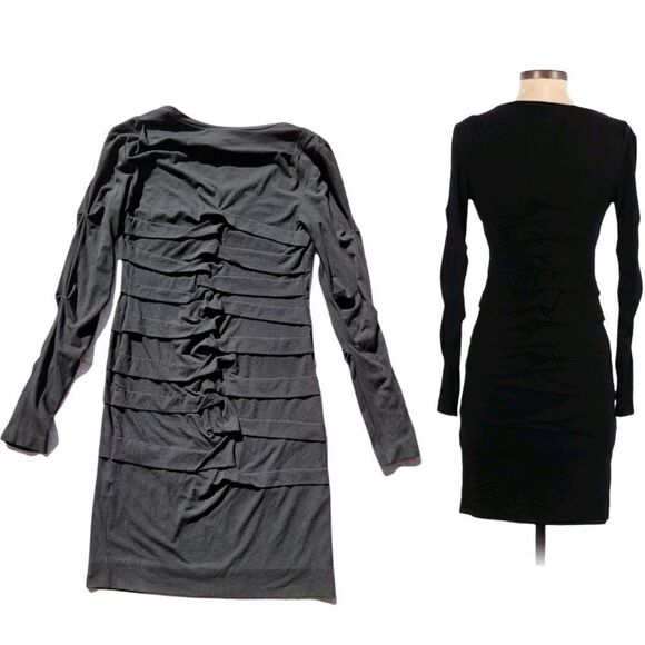 Vtg Witchy Long Statement Sleeve Ruched Knotted Jersey Knit Bodycon Black Sz 6 - Picture 5 of 9